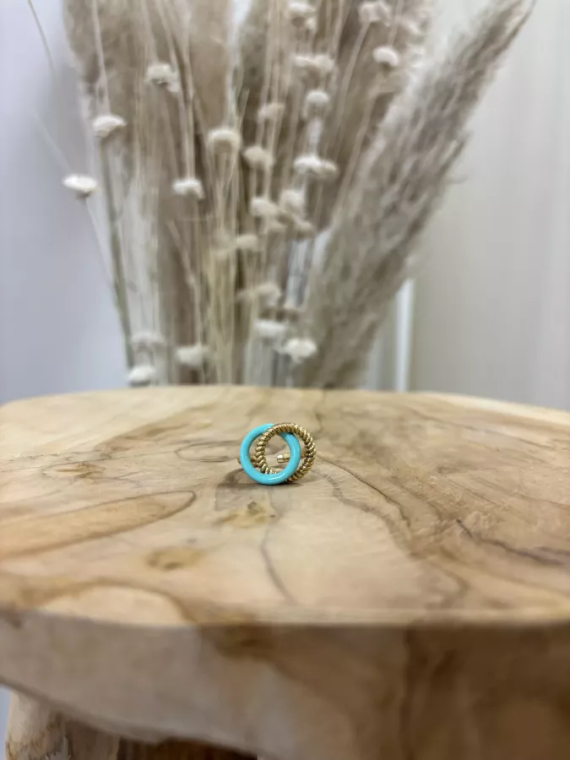 Bague acier or détail turquoise