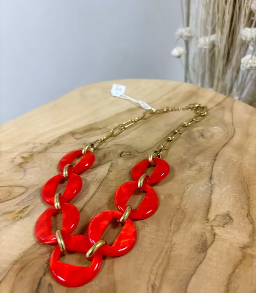 Collier résine acier rouge orange