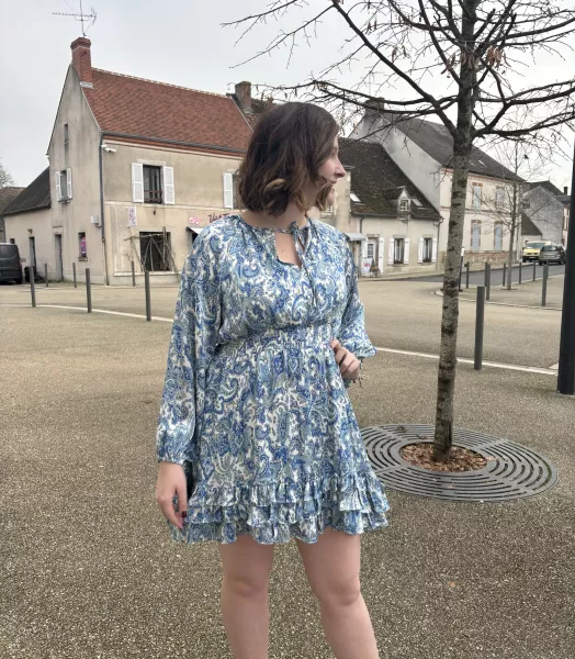 Robe courte   imprimée col V